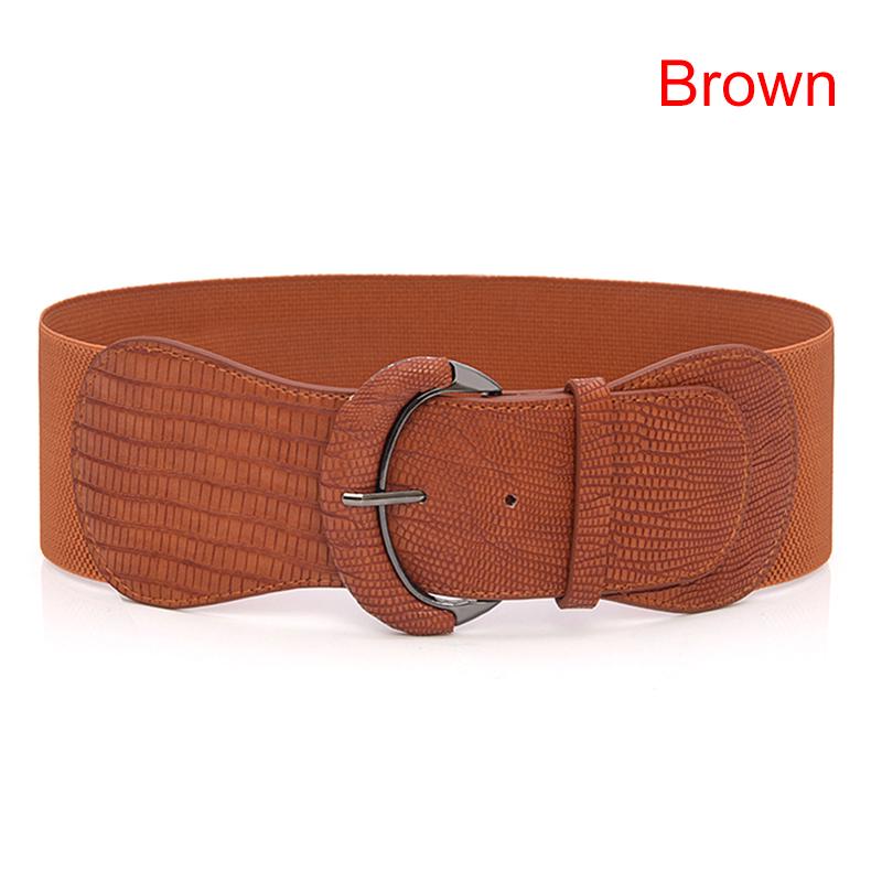 Womens Ladies Faux Leather Wide Stretch Elastic Buckle Cinch Waist Wide Belts