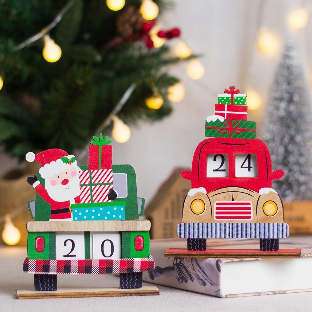 Santa Claus Santa Calendar Ornaments Wooden Car Wooden Ornament Christmas Advent Calendar  Home