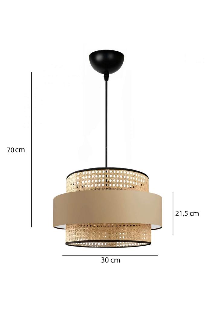 Bohemian Trio Metal Frame Real Rattan and Coffee Fabric Living Room Chandelier Three-Layer Cake Bedroom Pendant Lamp