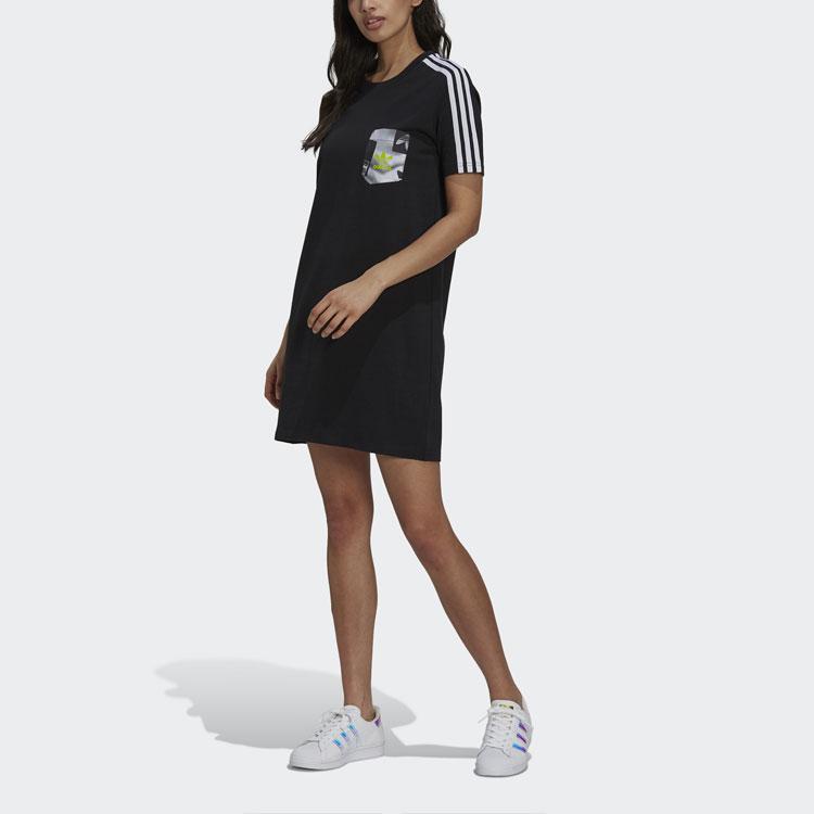 adidas Оригинальное платье с коротким рукавом для женщин Черное HA4719