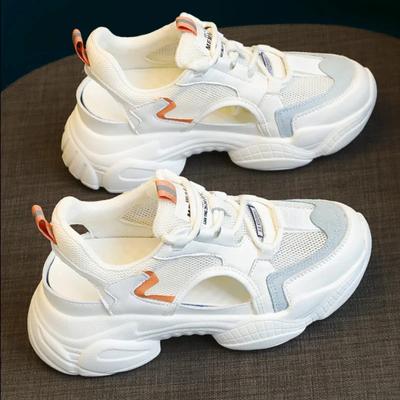 Летние женские спортивные сандалии Высокие Полые Сетчатые Дышащие Сандалии Полые Плоские Модные Универсальные Туфли на Платформе Повседневные