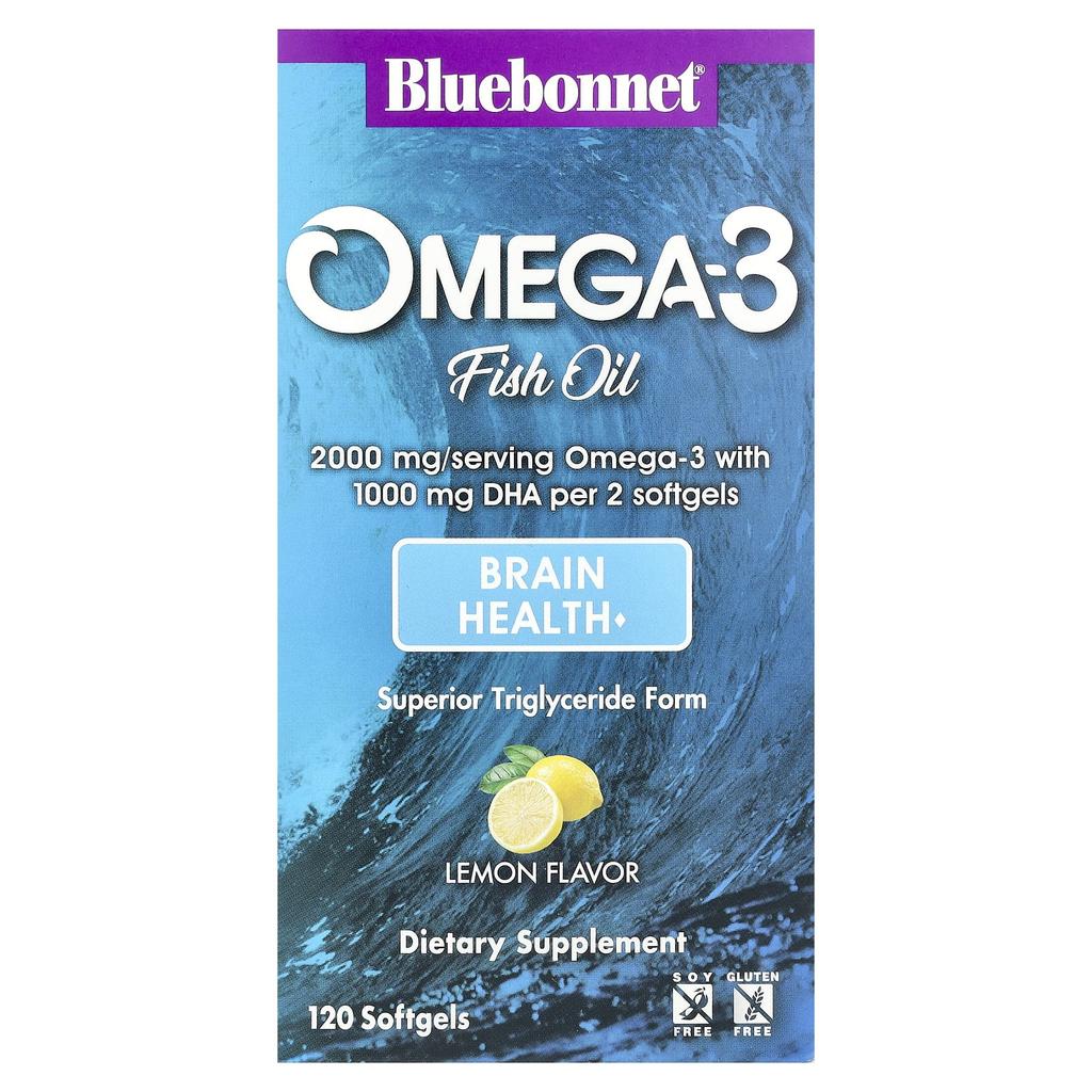 Bluebonnet Nutrition, Omega-3 Fish Oil, Lemon Flavor, 120 Softgels