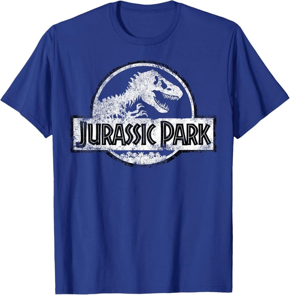 Jurassic Park White Distressed Circle Logo Graphic T-Shirt T-Shirt