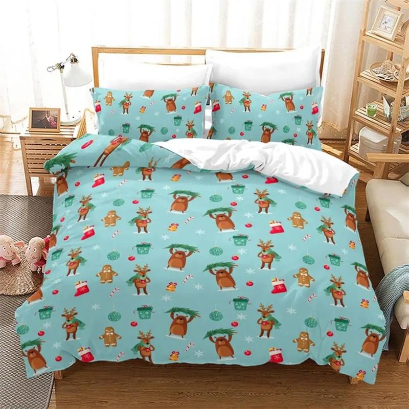 Christmas Duvet Cover Set Santa Claus Printed Bedding Set Twin Size For Child Kids Adult New Year Gift Polyester Bedclothes