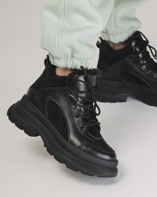 Кроссовки зимние 5050 36 черный кожа замша