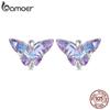 925 Sterling Silver Purple Butterfly Stud Earrings Insect Earrings for Women Birthday Gift Romantic Fine Jewelry