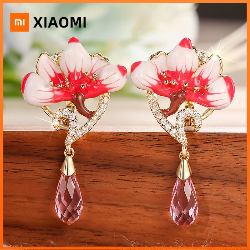Xiaomi Huitan Серьги-подвески женские со сладким цветочным дизайном Свежий стиль Элегантные аксессуары для вечеринки Ежедневные украшения С инкрустацией блестящим розовым цирконом