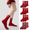 3Pairs Mid Calf Year of The Horse Socks Cartoon Red Cotton Socks Funny New Year Tube Socks  Women