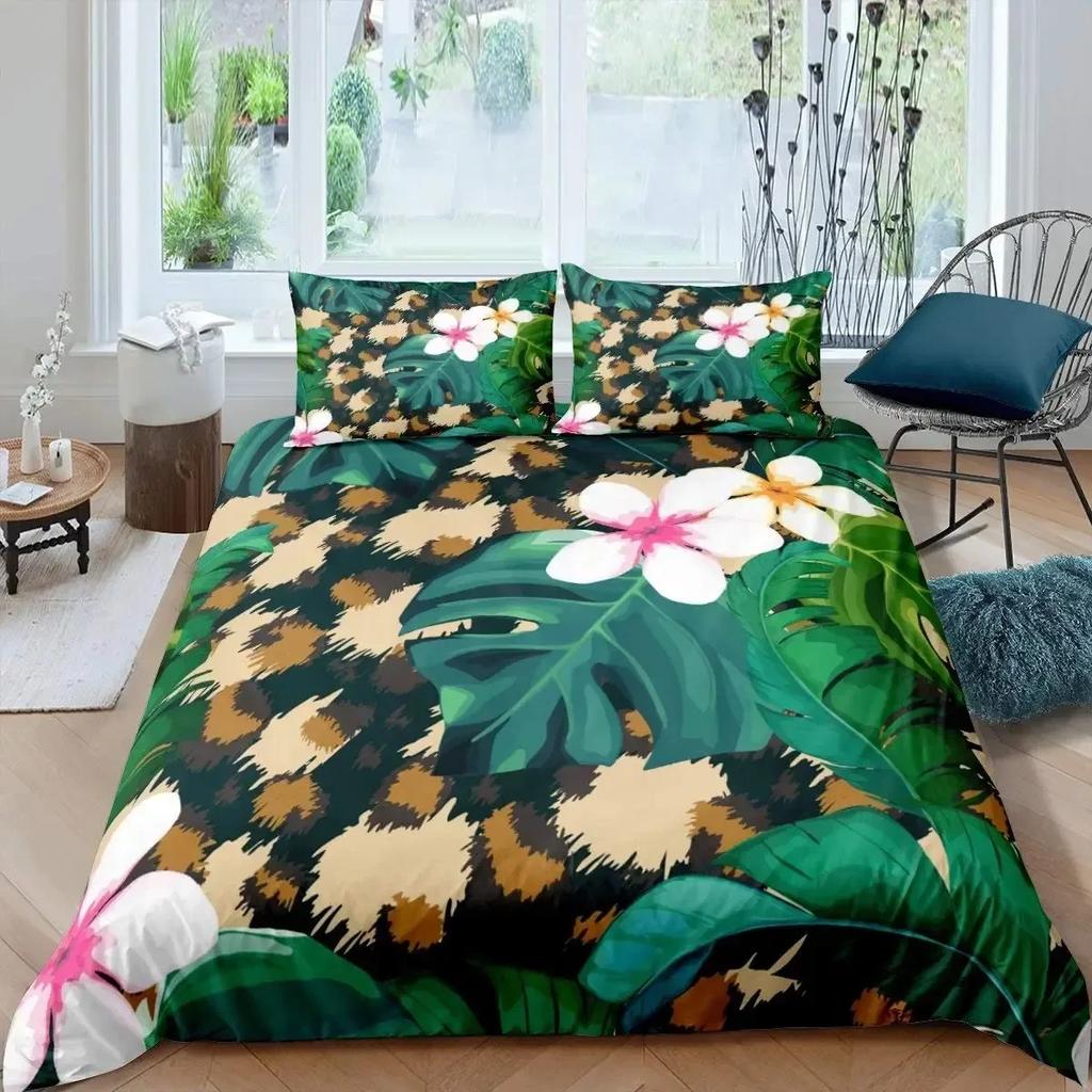 Palm Leaves Monstera Banana Leaves Comfortable Duvet Quilt Cover Pillowcase Bedding Set Children Bedroom Decoration Home Textile
