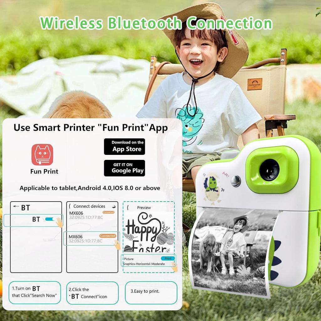 New Mini Dinosaur Kids Camera Instant Printing Thermal Paper Printing Digital Video Camera for Children  Cameras for Photography