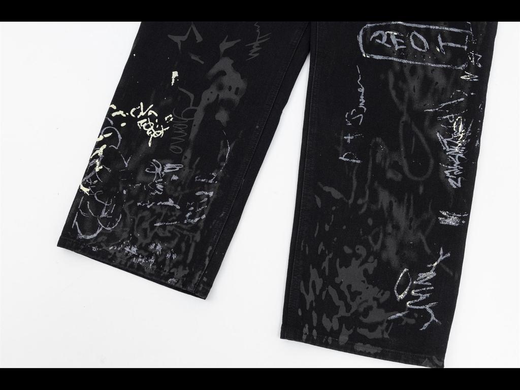 Джинсы унисекс с широкими штанинами High Street American Graffiti Print