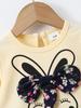 Girls Cute Rabbit Dress 1-6 Years Old Yellow Long Sleeve Top with Red Floral Print Tiered Skirt and Bow Decoration Kids Girl Casual Dresses