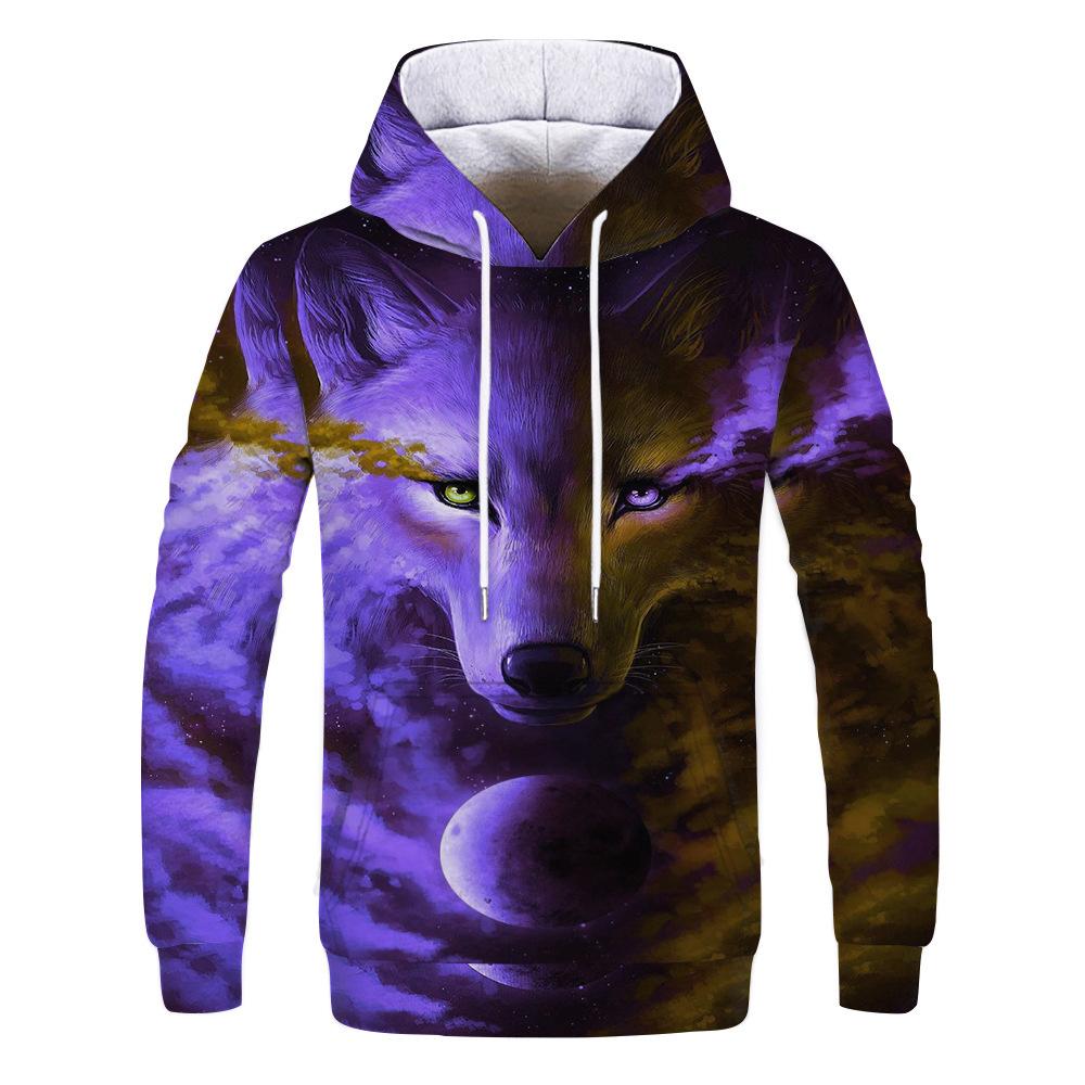 Spring Autumn Hooded Sweatshirt 3D Digital Printing Unisex Hoodies Men Women Wolf Fashion Loose Pullover