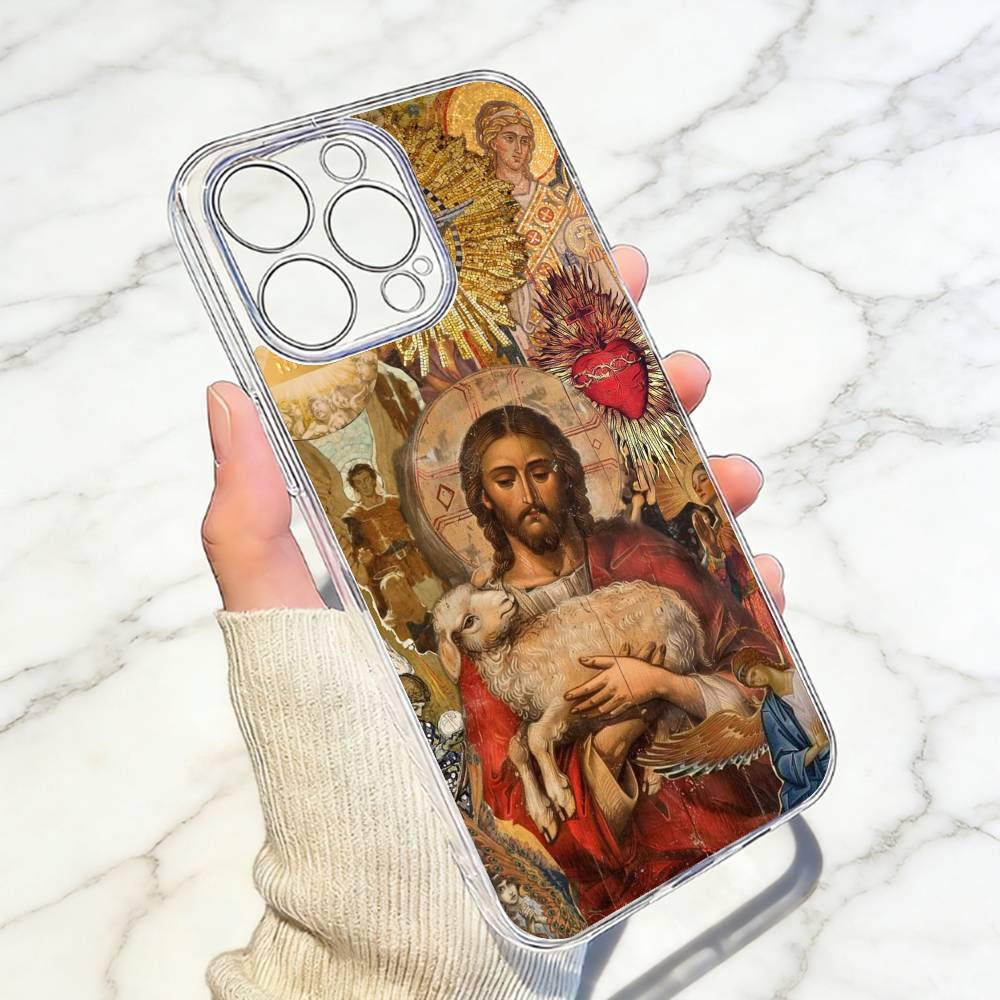 Classic Stained G-Glass Jesus Christ  Phone Case Transparent Silicone Soft For iPhone 17 16 15 14 13 12 11 Mini Pro Max Plus