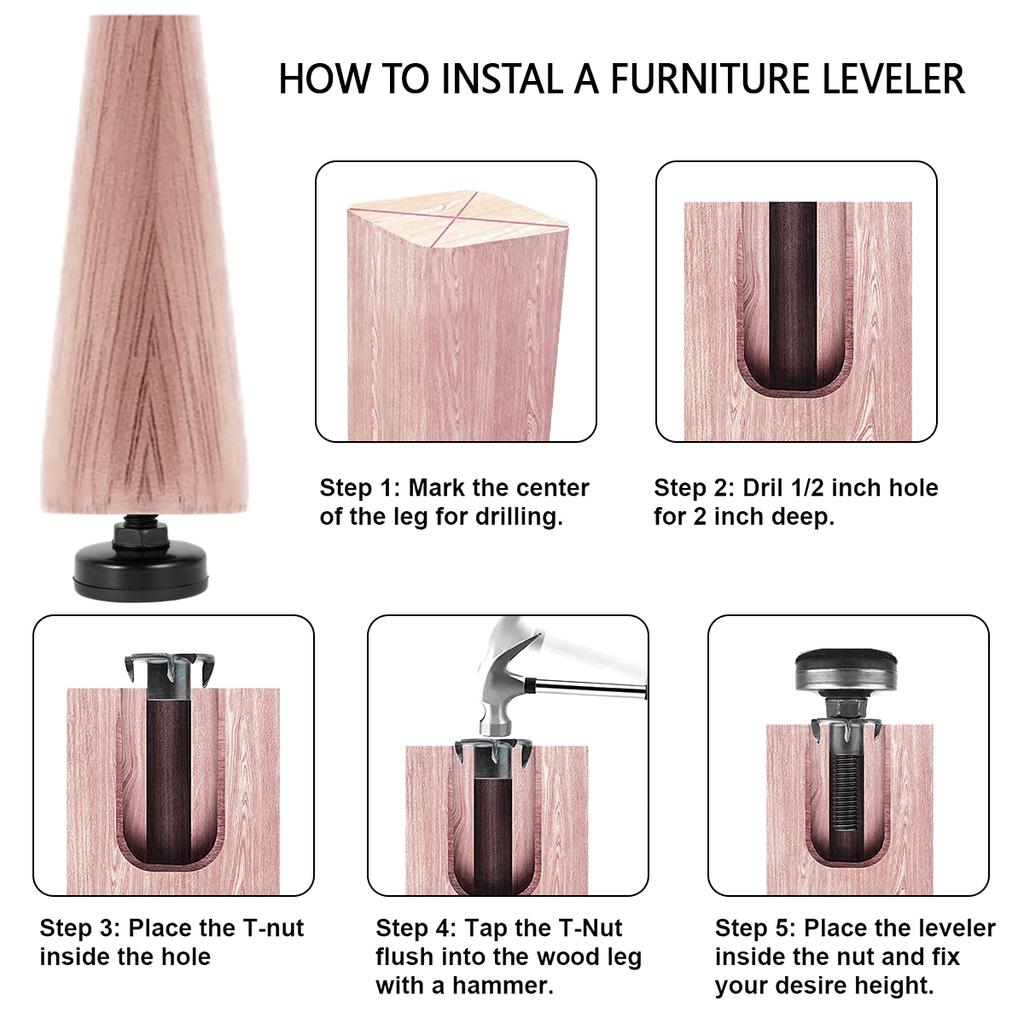 Мебель Регулируемый болт Стул Уровень ножек Защитный коврик для пола Подставка для ног Диван Шкаф Стол Бесшумный демпфирующий противоскользящий Подъемник для дивана