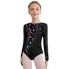 Girls Dance Leotard Long Sleeve Rhinestone Patchwork Jumpsuit for Gymnastics Training Performance