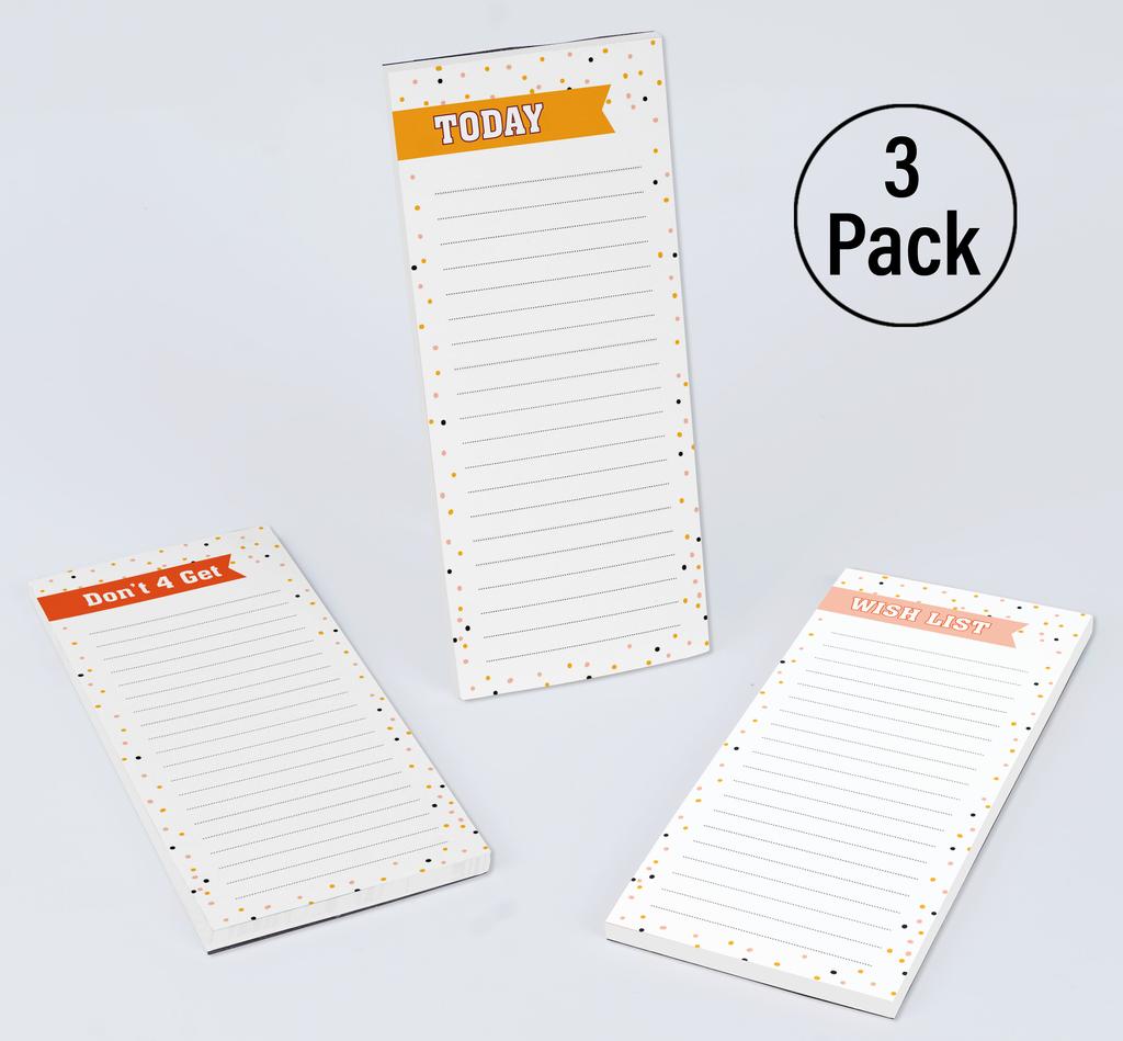 Inkdotpot Pack of 3 Magnetic Fridge To-Do List Notepads- Magnetic Memo Pads For Refrigerator- (50 Sheets