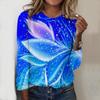 Tops For Women 3D Glowing Flower Print Round Neck Long Sleeve T-shirt Fall Casual Slim Pullover Women's Long Sleeve Top