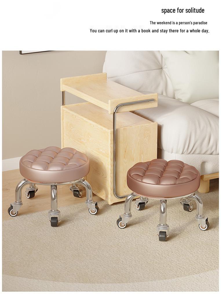 Бесшумный бытовой низкий табурет на колесах - Многоцелевой для переобувания, передвижения ребенка и уборки пола