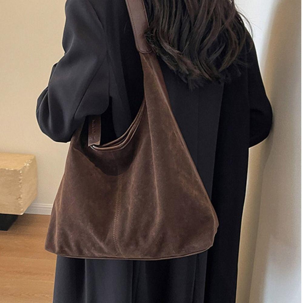 Korean Style Suede Tote Bag Solid Color Underarm Packs Casual Large Capacity Handbag  Travel