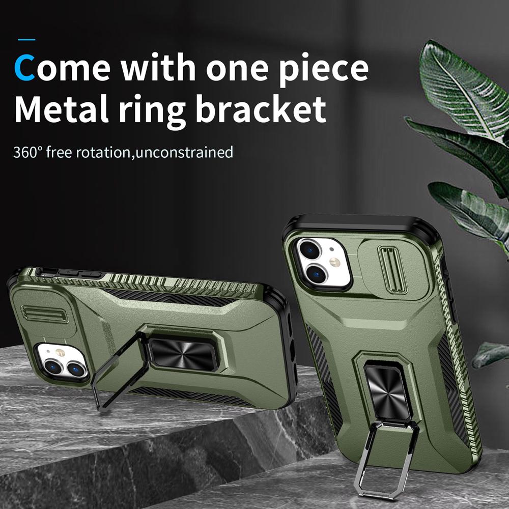 KEYSION Shockproof Case for iPhone 11 Pro Max Slide Camera Lens Protection Ring Stand Phone Back Cover for iPhone XS Max X XR