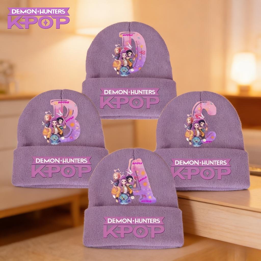 Kpop Охотники на демонов Девочки Вязаные шапки Мультяшные буквы Детские головные уборы Хлопок Холодный сезон Очаровательная шерстяная шапка Аниме Дети Рождественские подарки