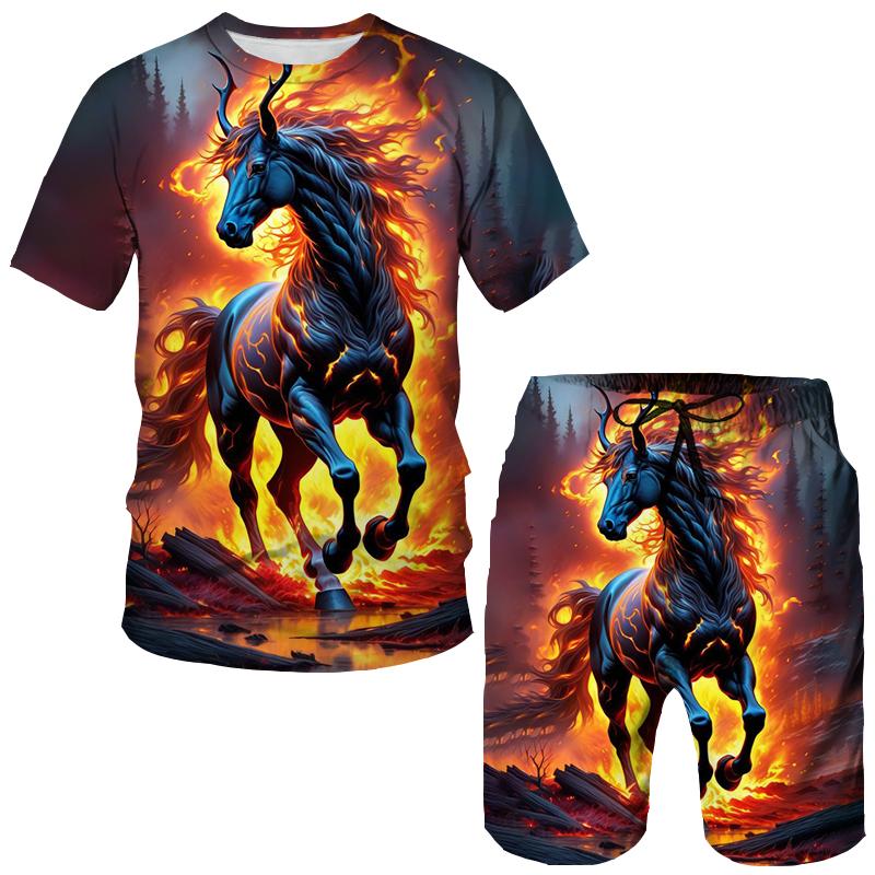 Летние животные лошади 3D принт футболки шорты комплекты мужские спортивные костюмы свободные футболки с коротким рукавом брюки комплект мужские костюмы одежда