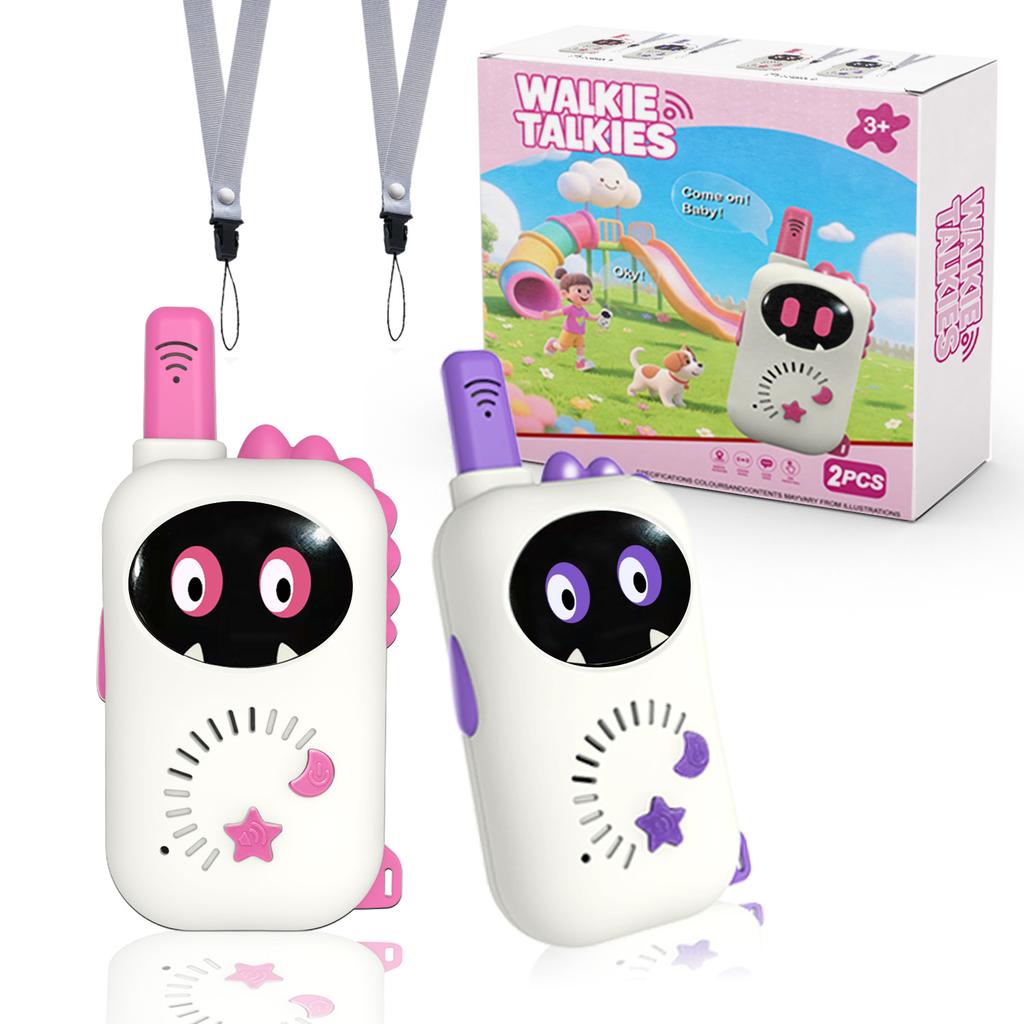 Kids Walkie Talkies Dinosaur Design Pink Purple 2PCS, Portable Handheld, Long Range Outdoor Adventure Toy