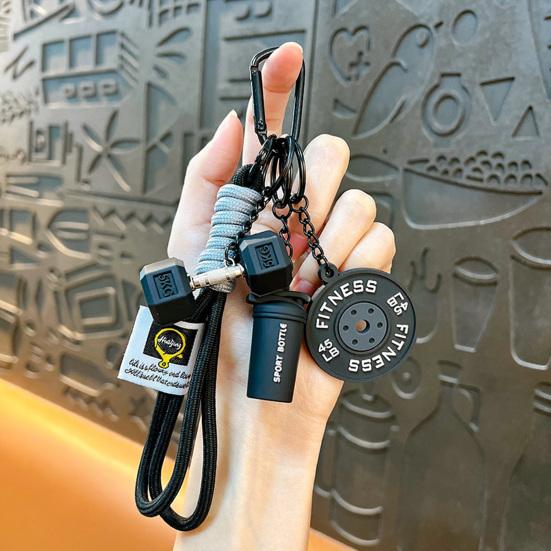 Брелок-подвеска Многофункциональный портативный брелок с плетеным шнурком Бутылка для воды Гантели Штанга Диски Фитнес-шарм Спортивные аксессуары