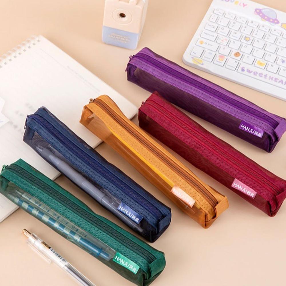 Nylon Mesh Gauze pen case Casual Stationery Storage Pouch Transparent Pen Case Girls