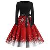 Women's Fashion Vintage Long Sleeve Round Neck Christmas Printed Party Gown Dress