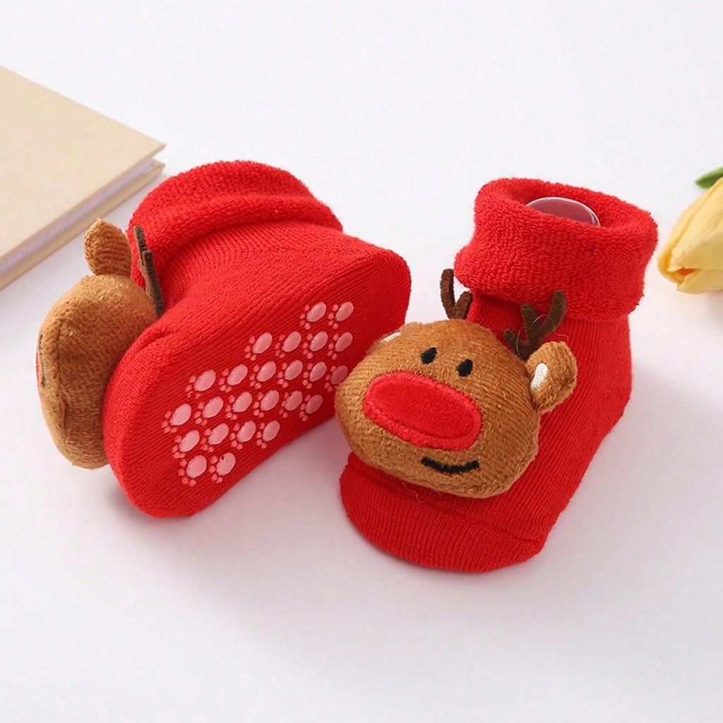 Рождественские детские носки с Сантой и оленями, нескользящие первые шаги для новорожденных младенцев, милый праздничный подарочный набор