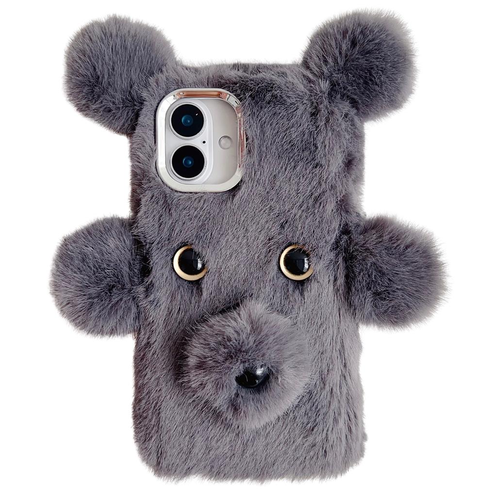 Чехол для iPhone 16 3D Медведь Искусственный Мех Пушистый Внутренний ТПУ Чехол для Телефона