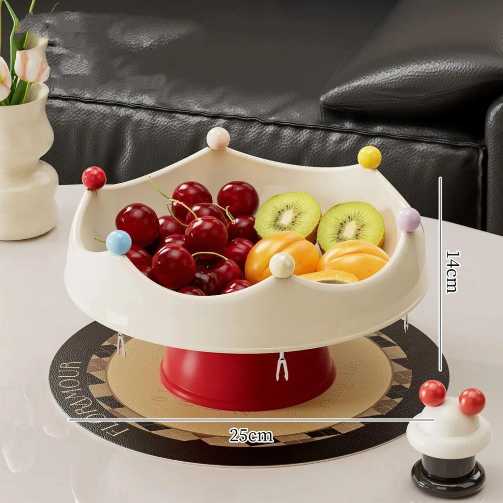 Nordic Round Plastic Fruit Plate, Creative Snack & Dessert Serving Tray with Fruit Fork