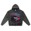 DTG Print Knitted Denim Zip-Up Hoodie Feel the Drift Brother Print Zipper Hoodies