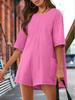 Women's Athletic Romper Short Sleeve Oversized Summer Jumpsuit with Pockets