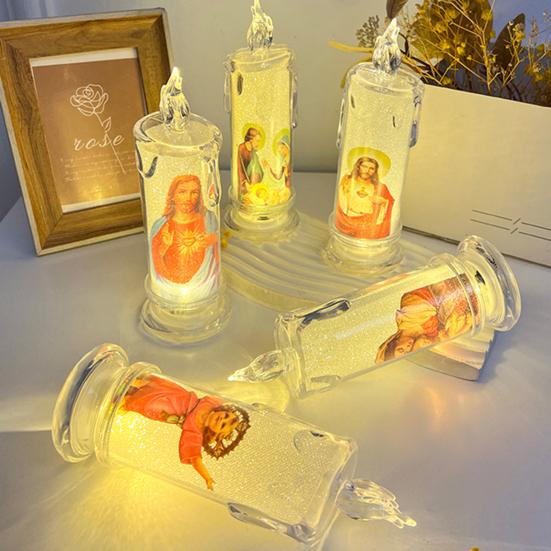1/6 шт. светодиодные беспламенные молитвенные свечи мерцающие поддельные свечи молитвенные свечи Иисусовы религиозные чайные свечи украшения