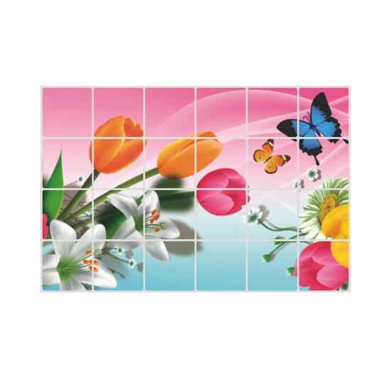 Kitchen Oil Proof Wall Stickers Flowers/Fruits/Green Leaves Waterproof Backsplash Wall Protector Film Removable Tile Decal for Cupboard