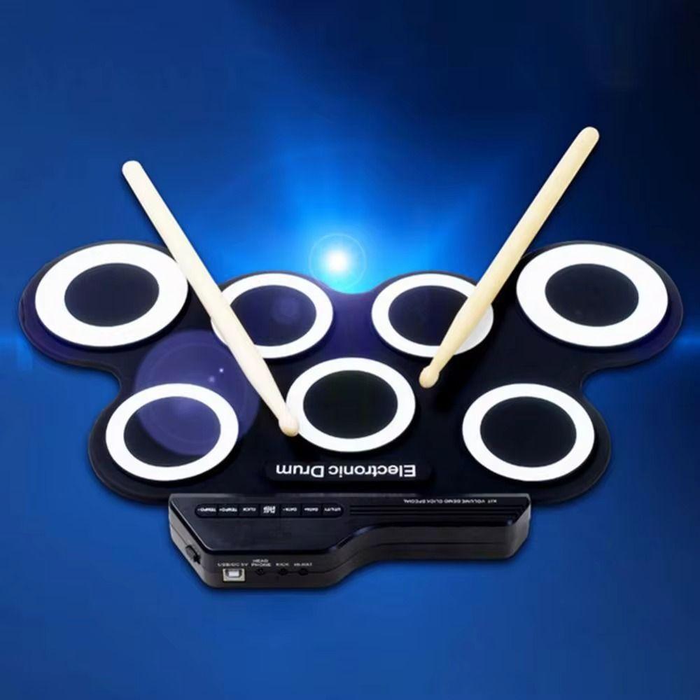1 Box USB Portable Electronic Drum with Sustain Pedal Folding Music Drums for Beginner Boys Girls