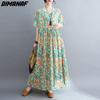 DIMANAF платье больших размеров женское 2023 новые летние стильные зеленые платья свободные платья с круглым вырезом и цветочным принтом новые