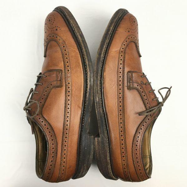 1970s Vintage FLORSHEIM Kenmoor Long Wingtip Shoes Brown size 9.5D 27.0-27.5(USED)