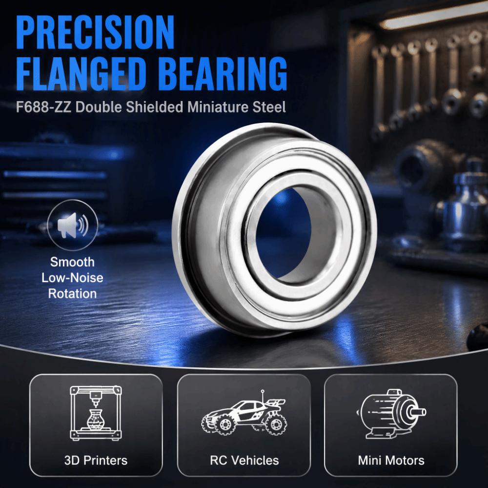 10 Pcs F688-ZZ Flanged Ball Bearings Portable Metal Assemblies Reliable Deep Groove  Glider Rocker