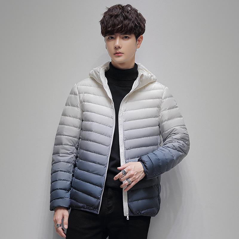 Осенне-зимняя мода, простая постепенная смена цвета, мужская куртка высокого класса с пухом белого цвета