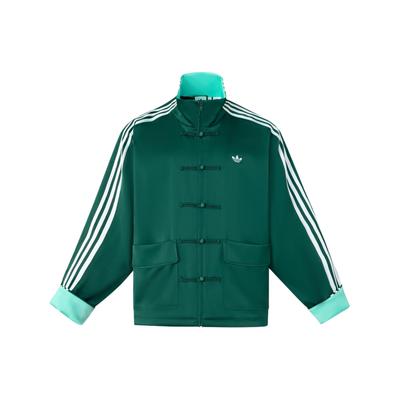 Adidas Оригинальная китайская атласная полосатая спортивная куртка с воротником-стойкой в стиле Тан, куртки унисекс, лесно-зеленая JD3381
