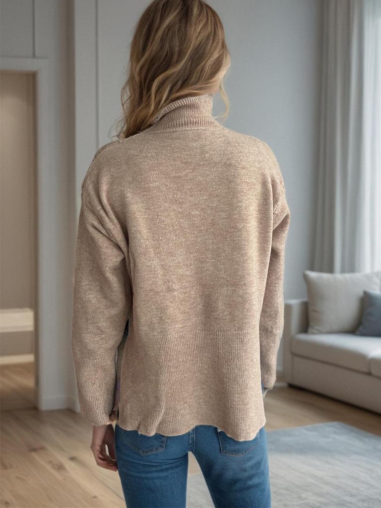 Autumn/Winter 2025 Polka Dot Color Block High Neck Pullover Sweater with Slit Sleeves