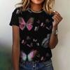 Women's Clothing T-shirt Crew Neck Fashion Short Sleeve Summer Casual Top 3D Butterfly Print Loose Breathable Women's T-shirt