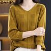 Женская мода повседневная осень-зима однотонный принт длинный рукав V-образный вырез свитера