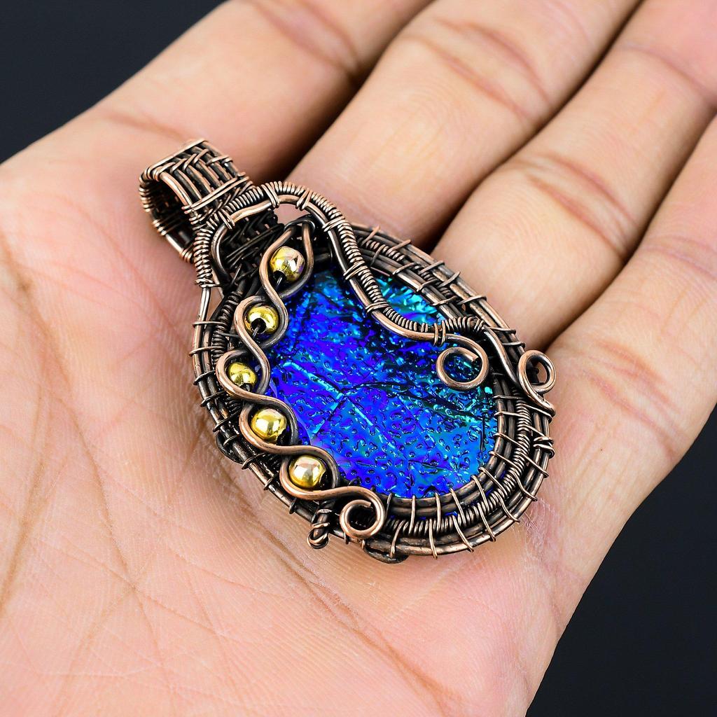 Красивый синий австралийский тройной опал, драгоценный камень, чистая медная проволока, обернутая ювелирными изделиями ручной работы