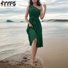 Женская мода лето весна однотонный принт без рукавов со средней талией повседневные платья