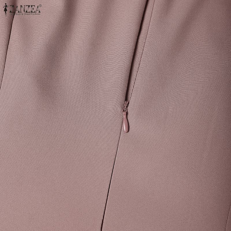 ZANZEA Мусульманское повседневное платье с круглым вырезом, длинным рукавом, свободного кроя, женское длинное платье